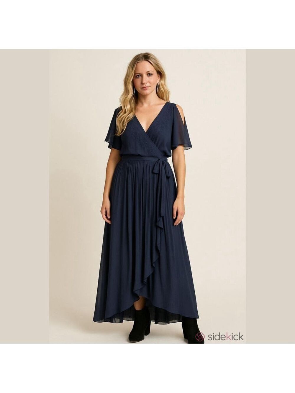 Women's Free People NWT Fiona Midnight Navy Embroidered High Low Wrap Dress M